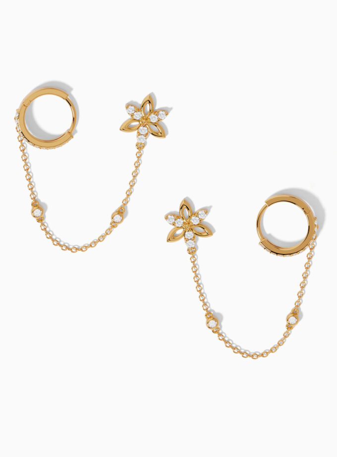 Gold Floral Stud Diamond Ear Cuff Earrings | Varudai