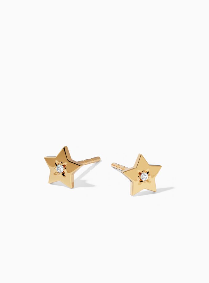 18k Gold Star Diamond Stud Earrings | varudai