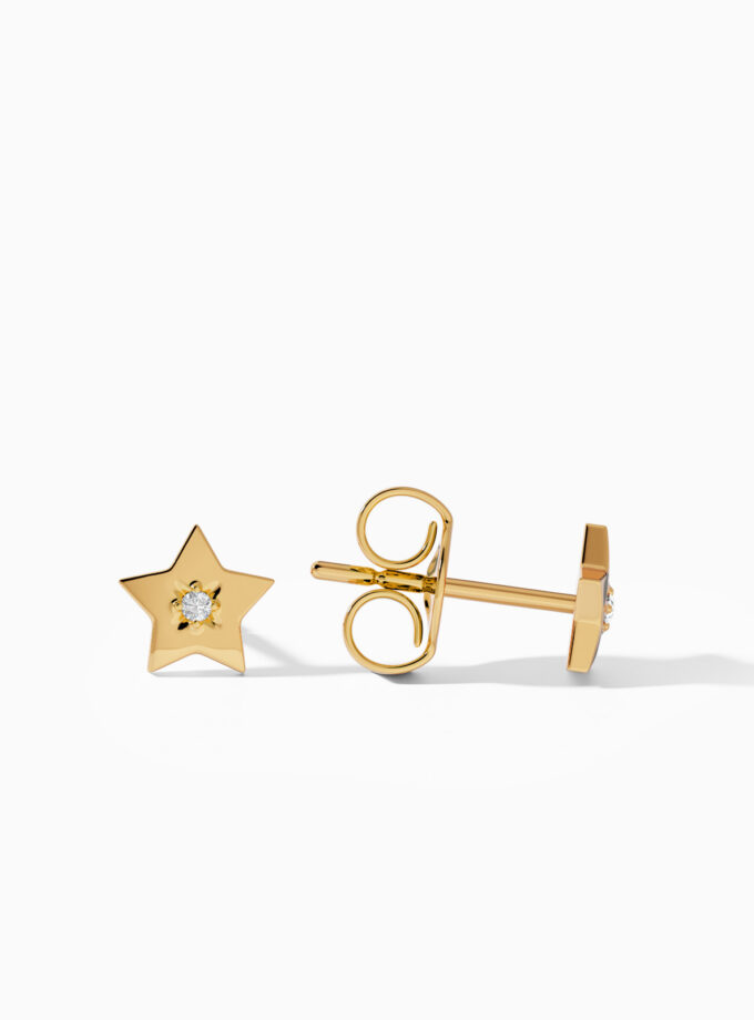 18k Gold Star Diamond Stud Earrings | varudai