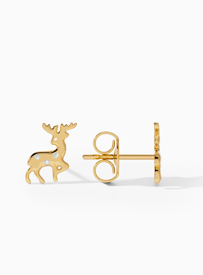 Gold Reindeer Diamond Stud Earrings | Varudai