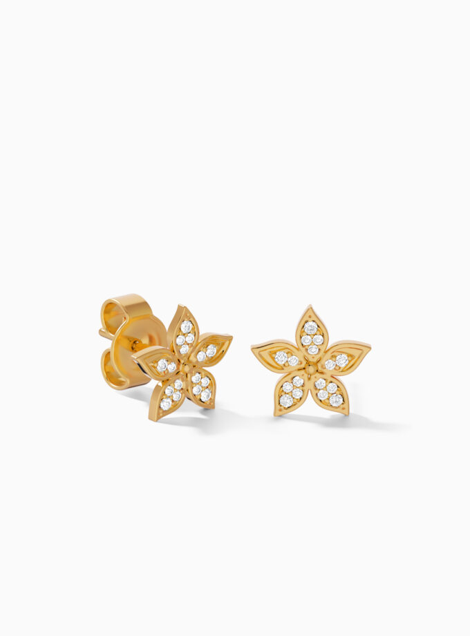 Gold Floret Diamond Earrings | Varudai