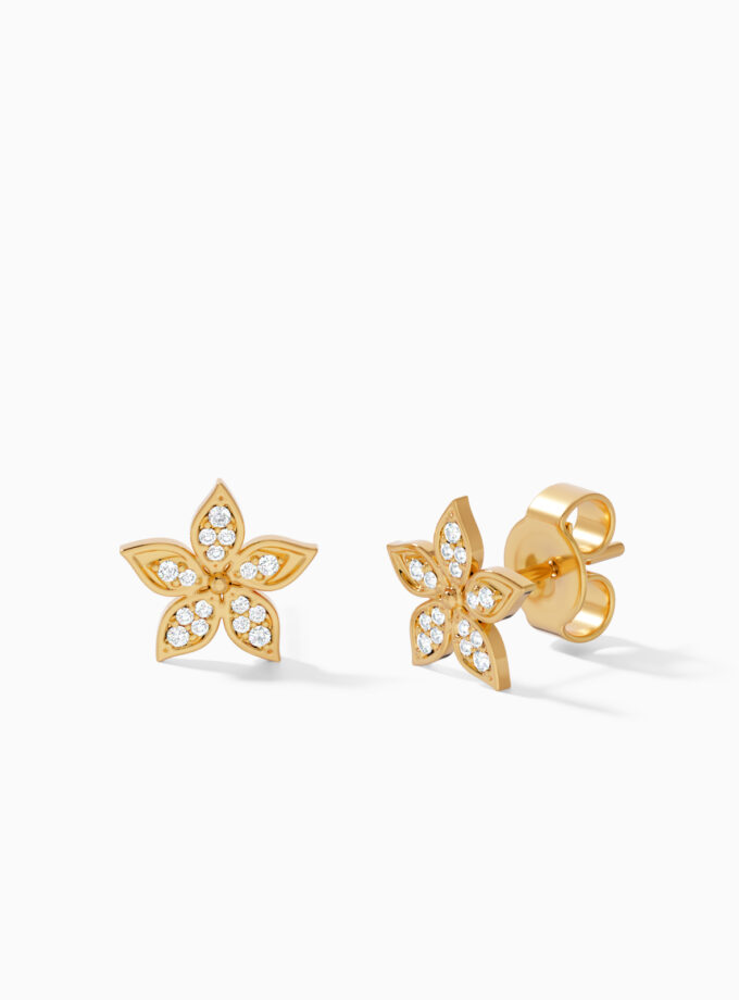 Gold Floret Diamond Earrings | Varudai