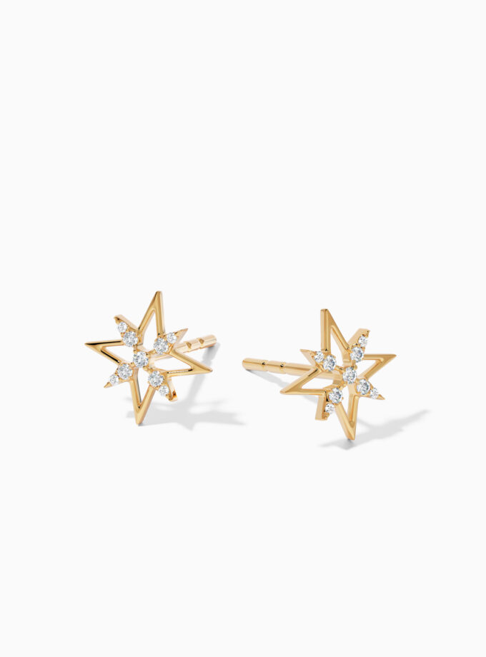 18k Gold Star Diamonds Stud Earrings | Varudai