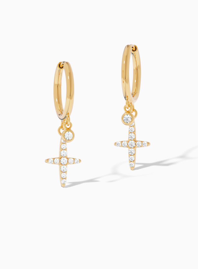 Diamond Cross Dangle Hoop Earrings | Varudai
