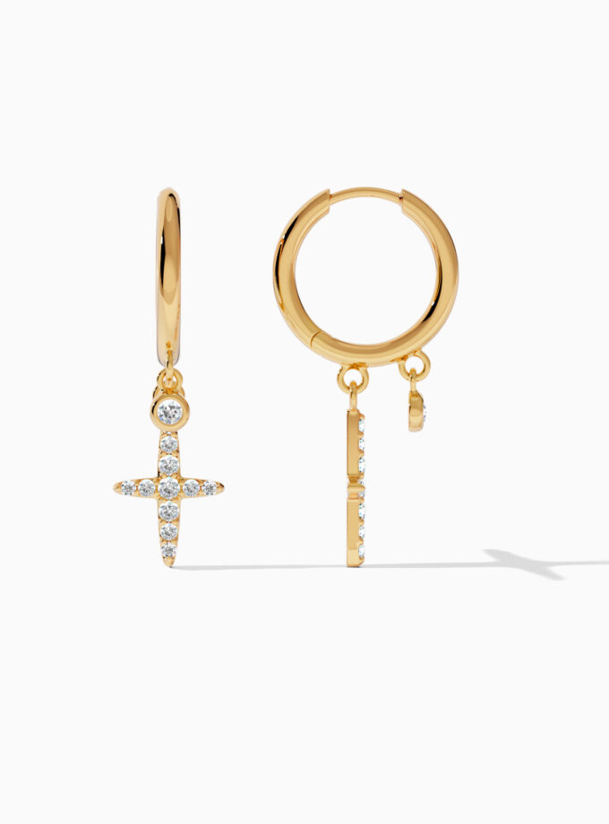 Diamond Cross Dangle Hoop Earrings | Varudai