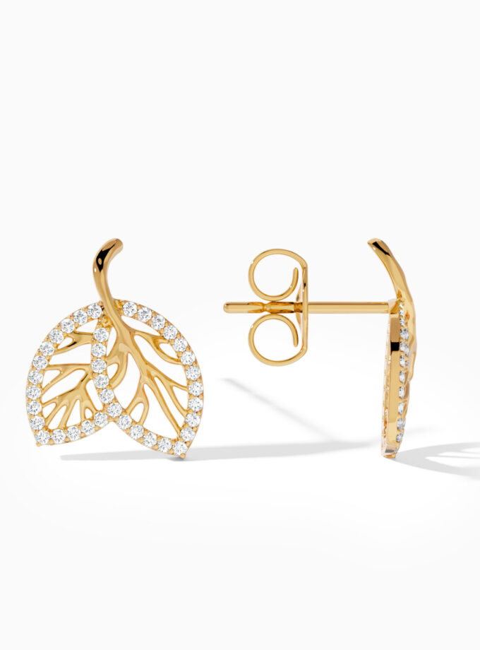 Gold Leaf Vein Diamond Earrings | Varudai