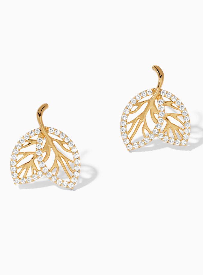 Gold Leaf Vein Diamond Earrings | Varudai