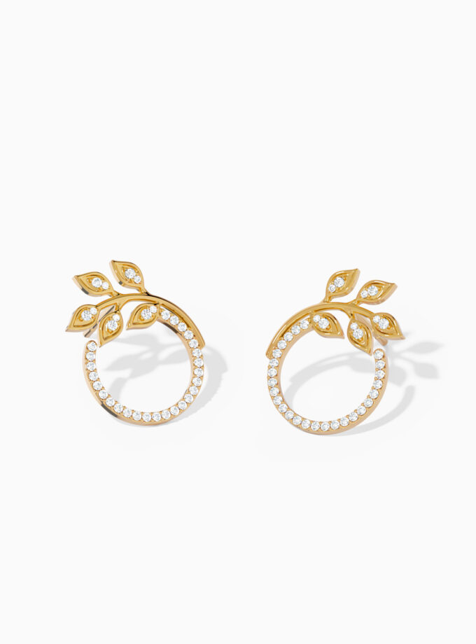 Leafy Circle Diamond Earrings | Varudai