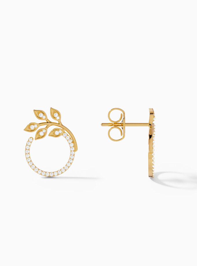 Leafy Circle Diamond Earrings | Varudai