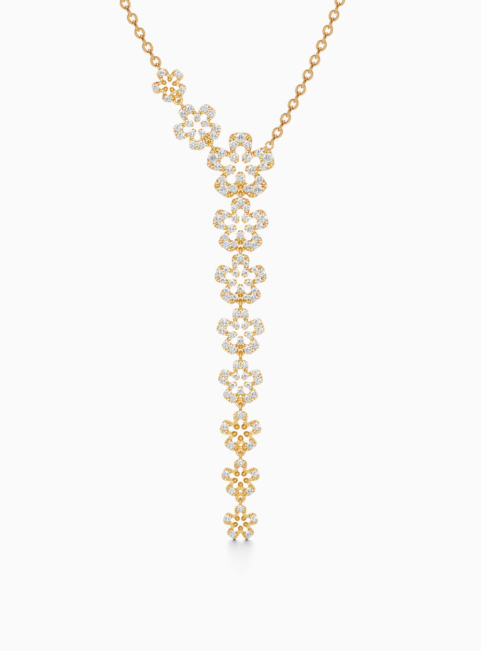 18k Gold Cascade Flower Lariat Pendant | Varudai
