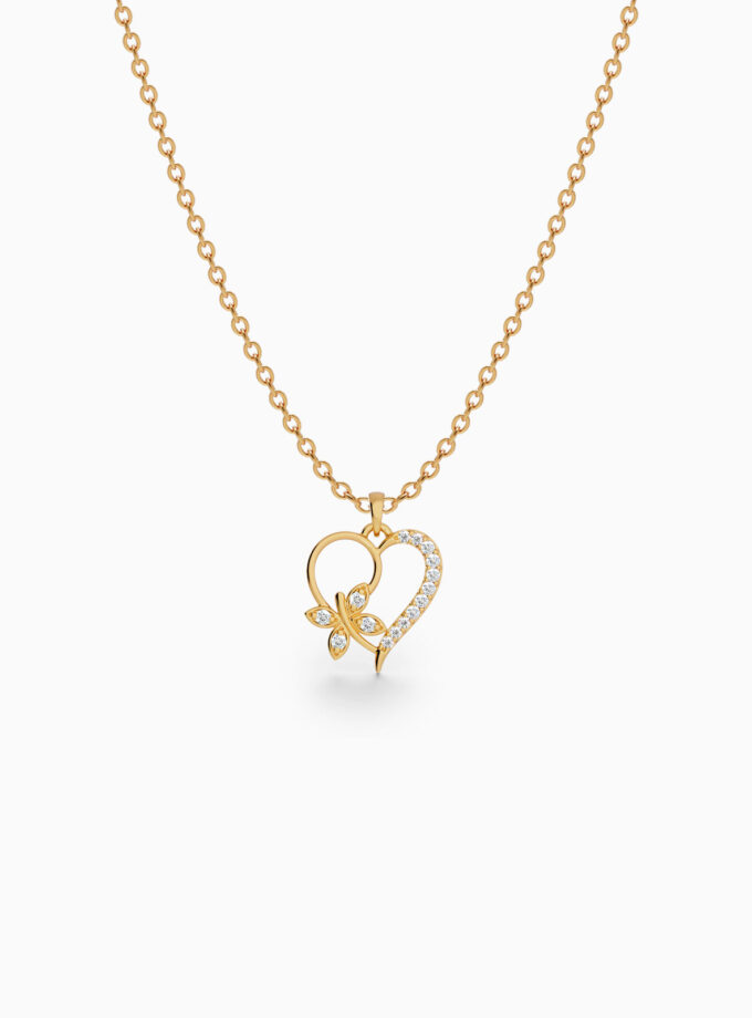 Diamond Butterfly Heart Pendant | Varudai | yellow gold