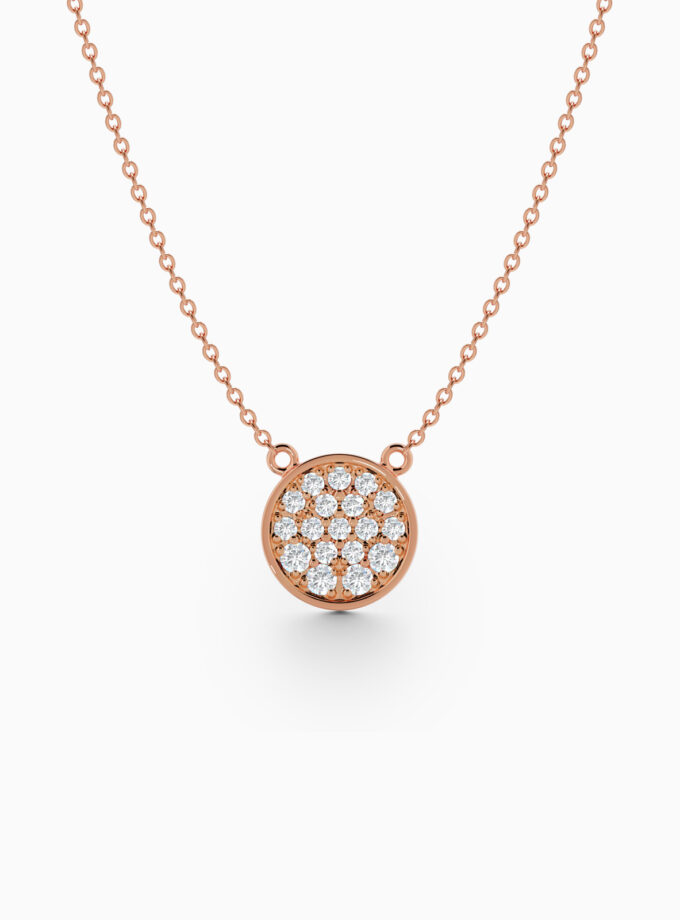 Contemporary Gold Disc Diamond Pendant | Varudai | Rose gold