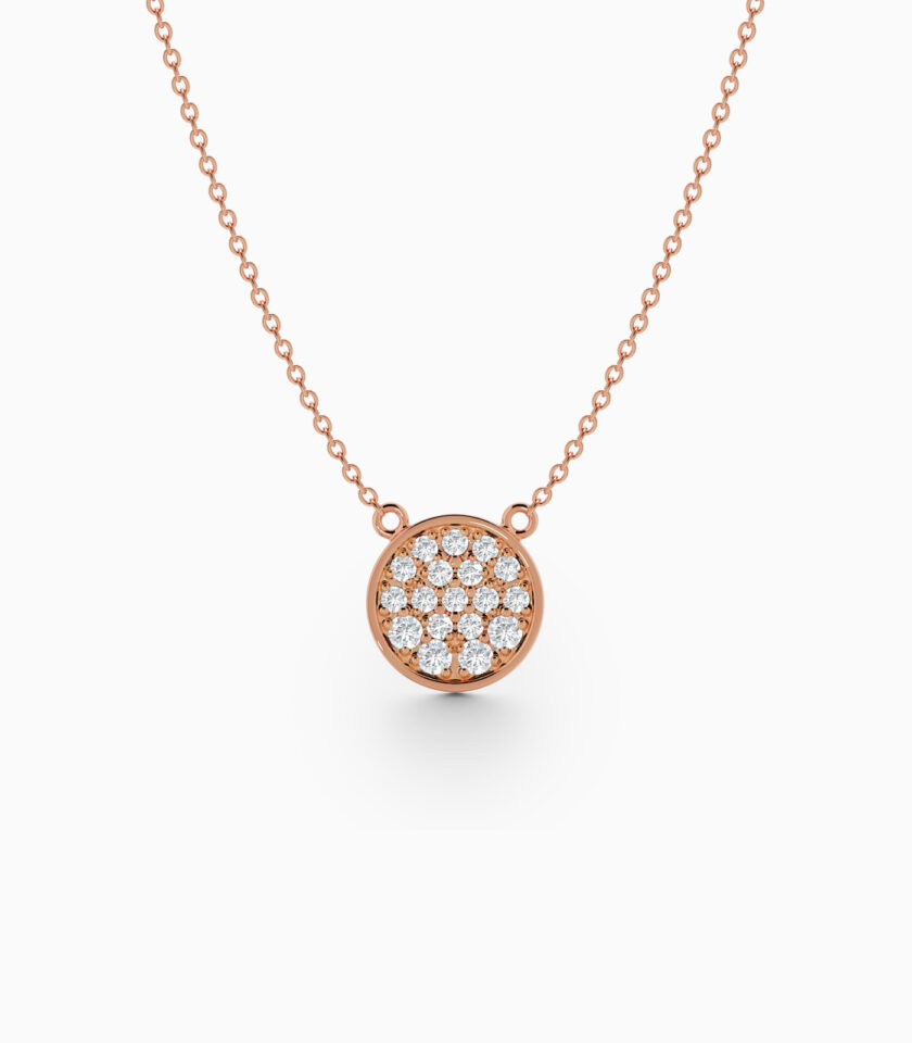 Contemporary Gold Disc Diamond Pendant | Varudai | Rose gold