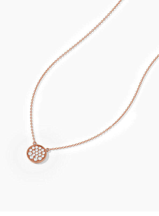 Contemporary Gold Disc Diamond Pendant | Varudai | Rose gold