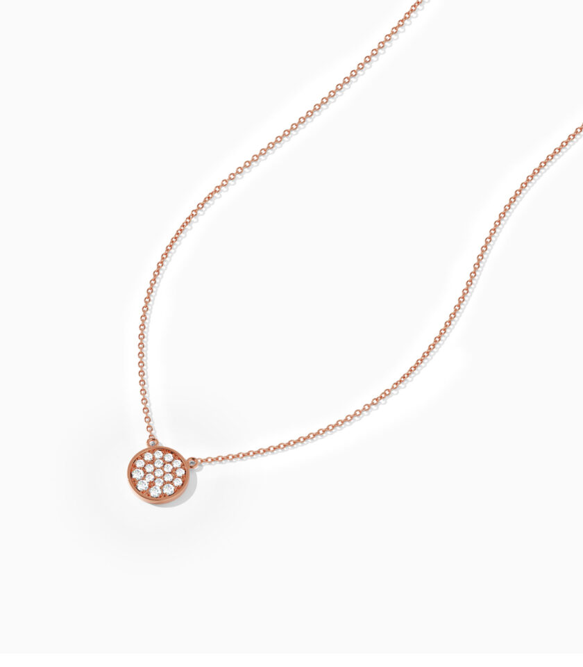 Contemporary Gold Disc Diamond Pendant | Varudai | Rose gold