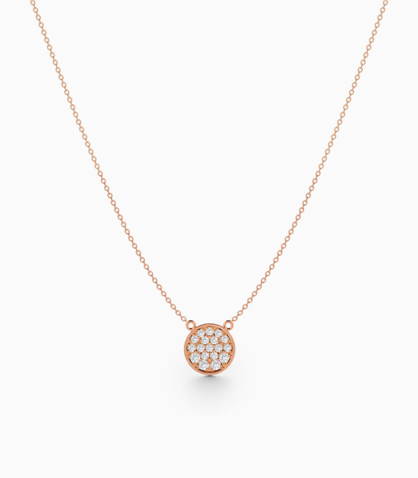 Contemporary Gold Disc Diamond Pendant | Varudai | Rose gold