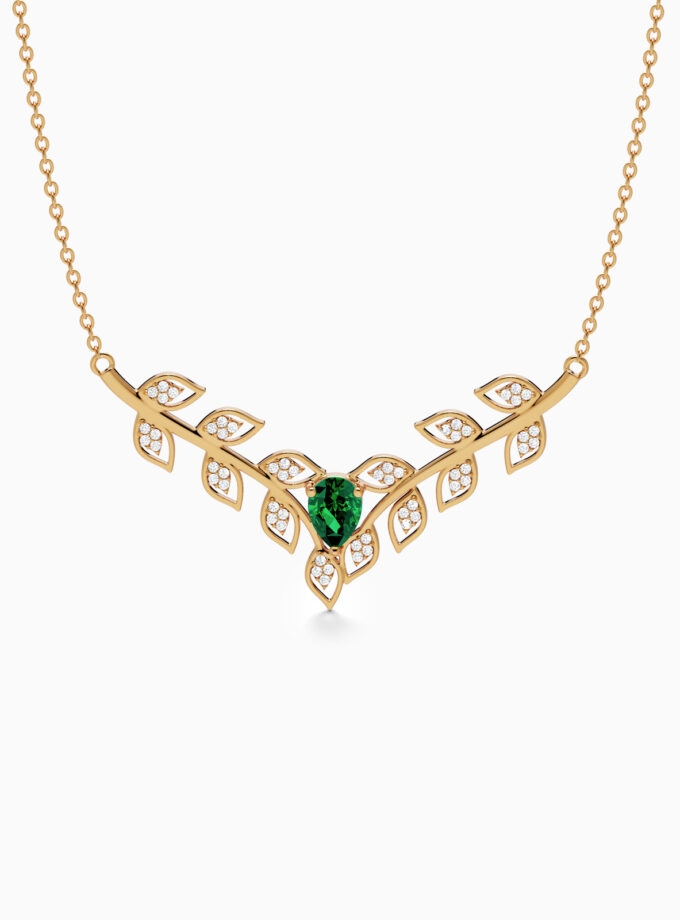 Leafy Diamond Encrusted Gemstone Necklace | Varudai