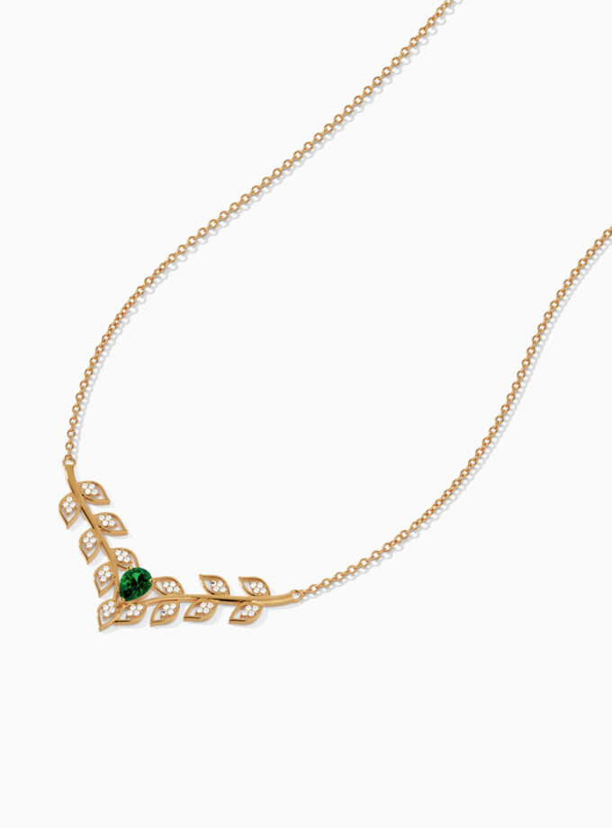 Leafy Diamond Encrusted Gemstone Necklace | Varudai