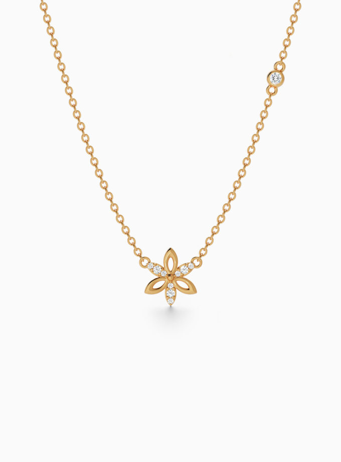 Gold and Diamond Dainty Floral Pendant | Varudai