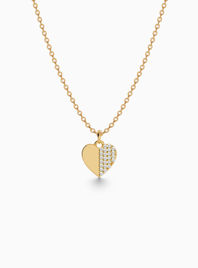 Half Gold Half Diamond Heart Pendant | Varudai