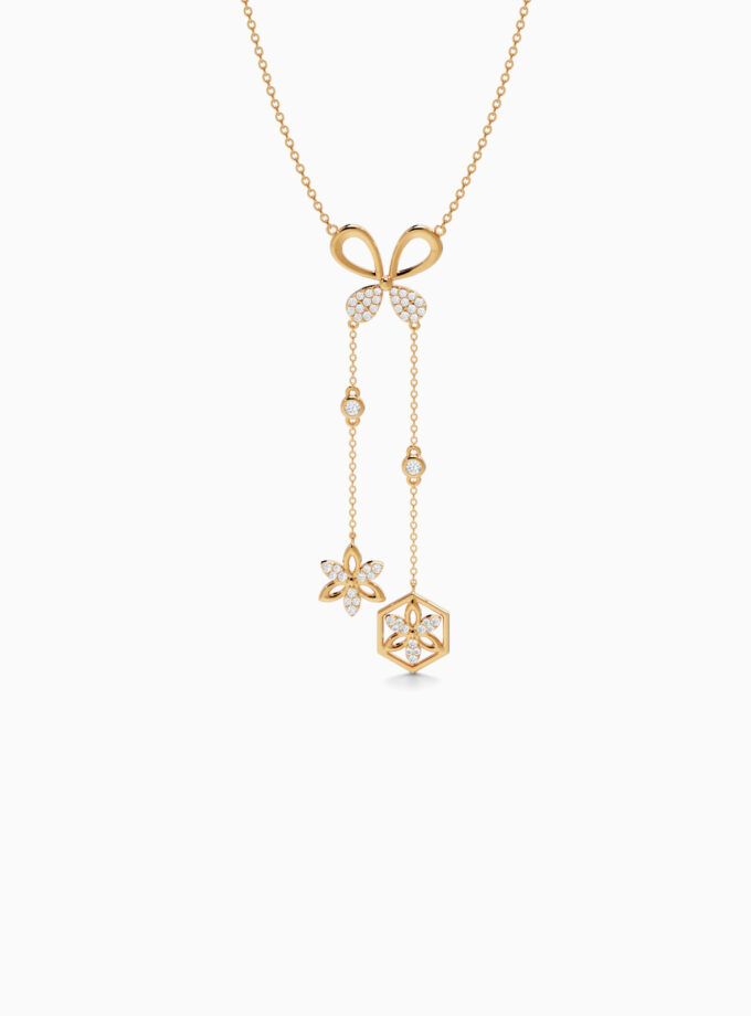 18k Gold Lariat Floral Drops Pendant | Varudai