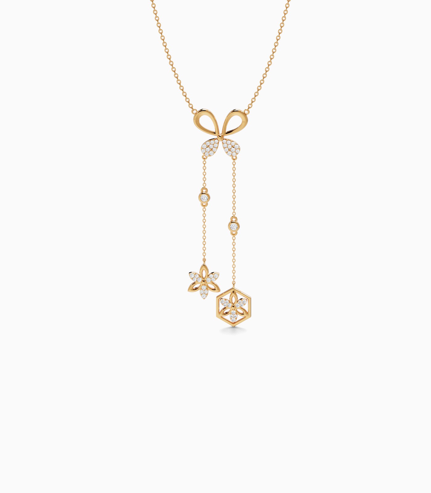 18k Gold Lariat Floral Drops Pendant | Varudai