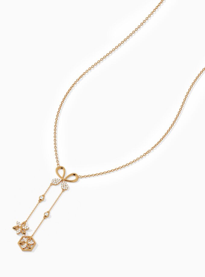 18k Gold Lariat Floral Drops Pendant | Varudai