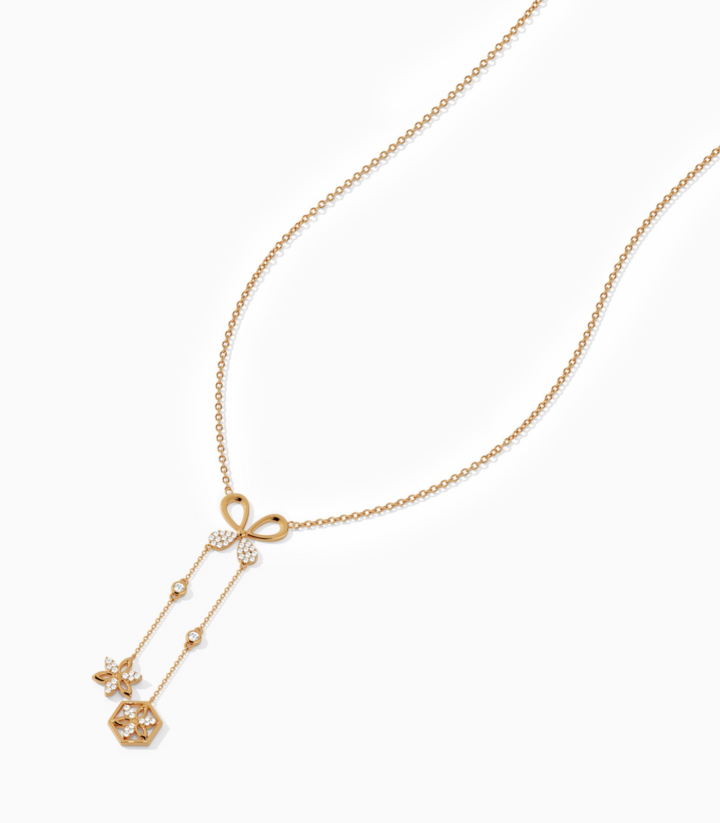 18k Gold Lariat Floral Drops Pendant | Varudai