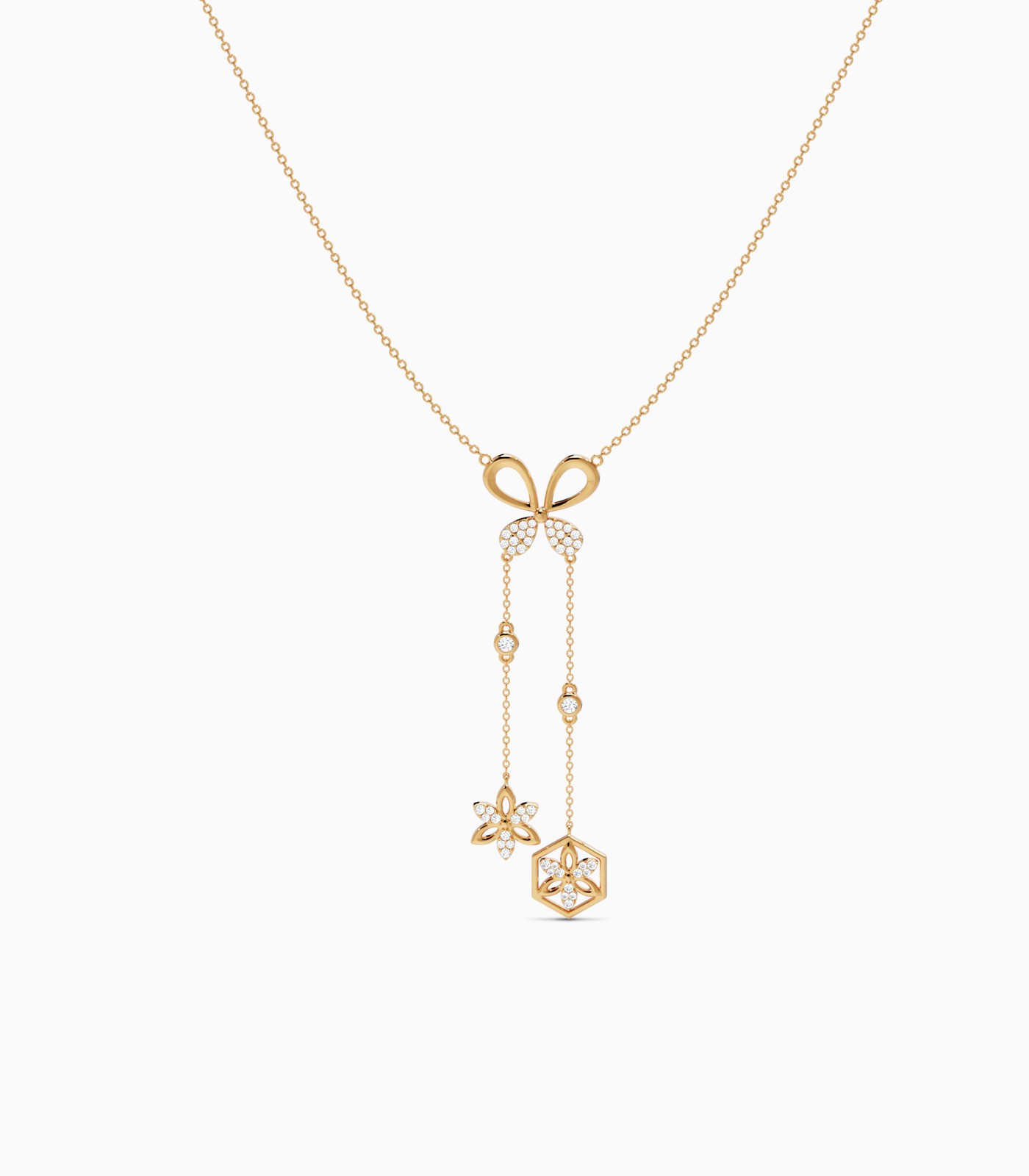 18k Gold Lariat Floral Drops Pendant | Varudai