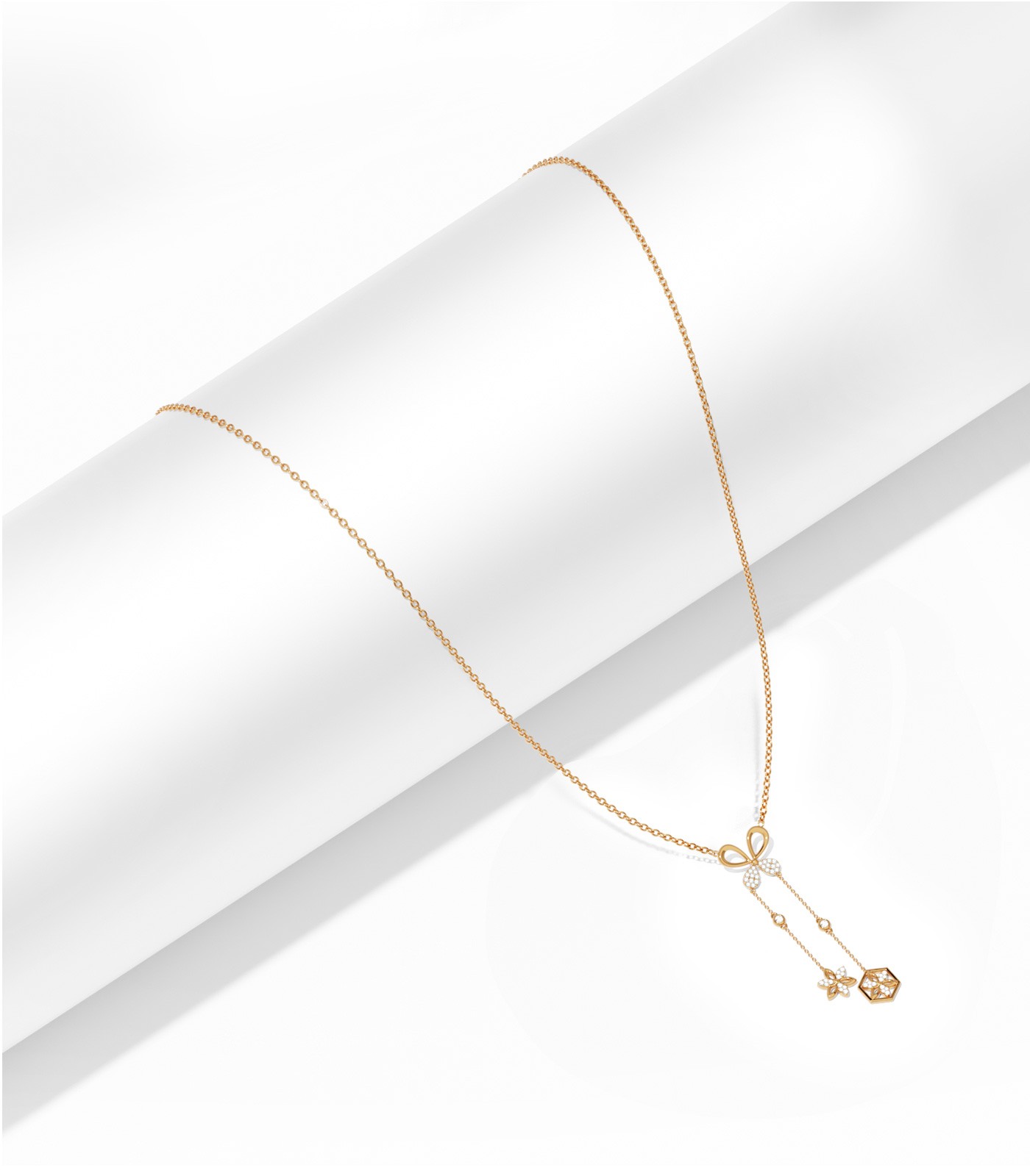 18k Gold Lariat Floral Drops Pendant | Varudai