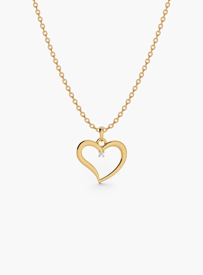 Single Diamond Heart Pendant | Varudai | yellow gold