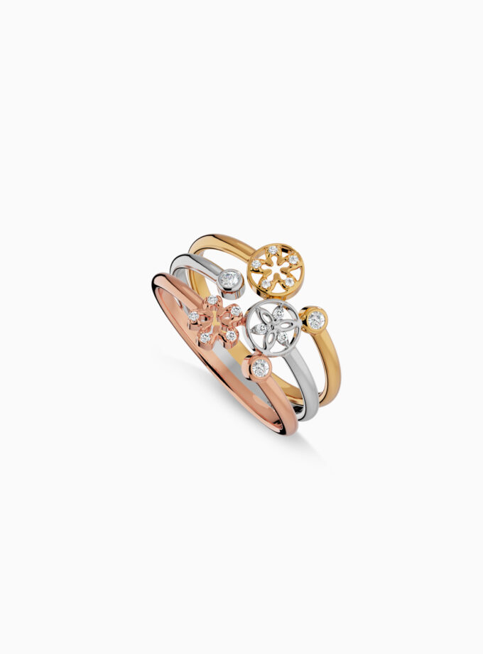 Diamond Forever Three Color Flower Ring | Varudai