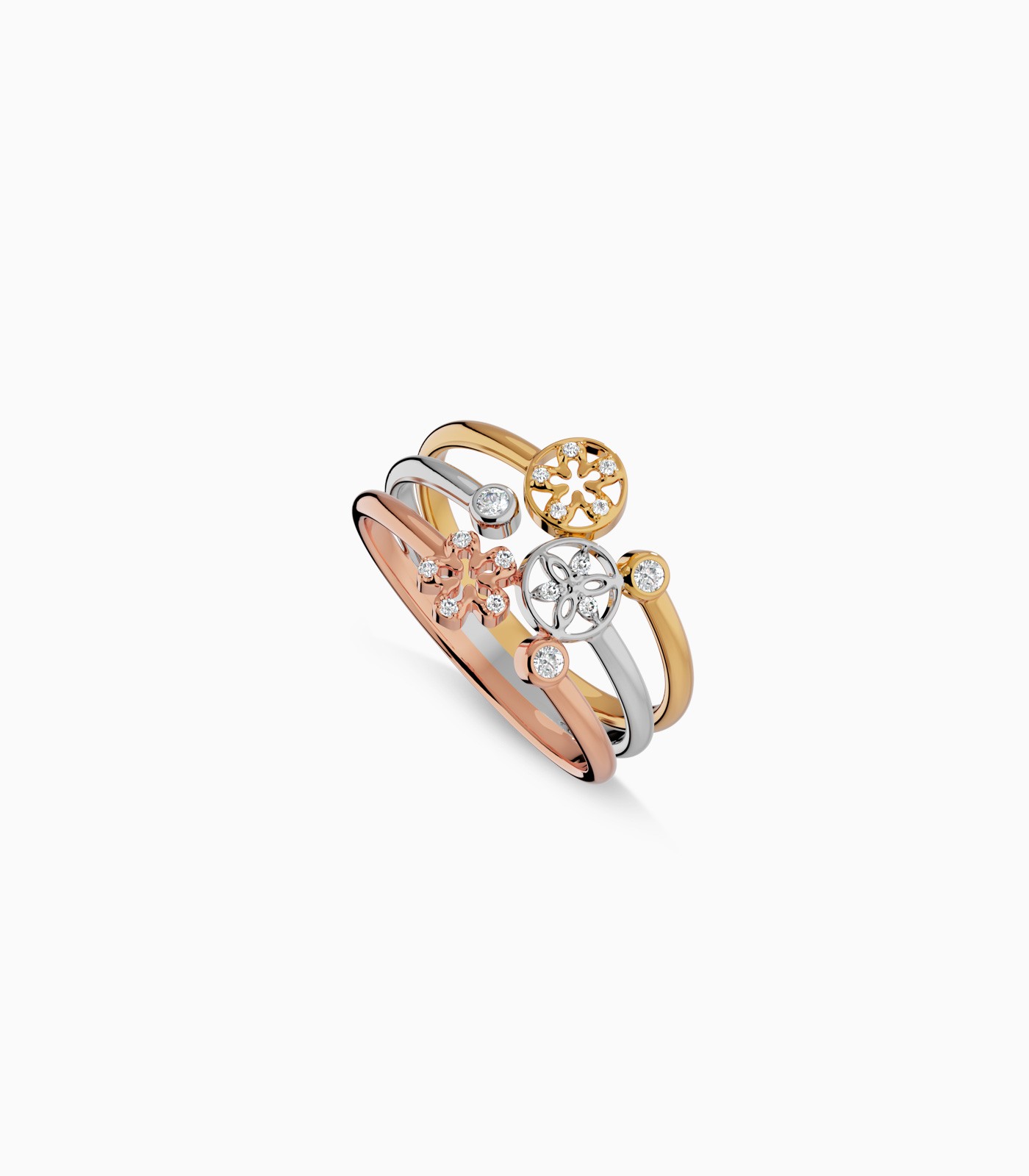 Diamond Forever Three Color Flower Ring | Varudai