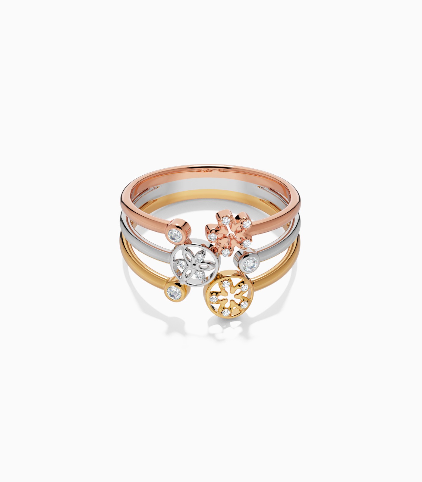 Diamond Forever Three Color Flower Ring | Varudai