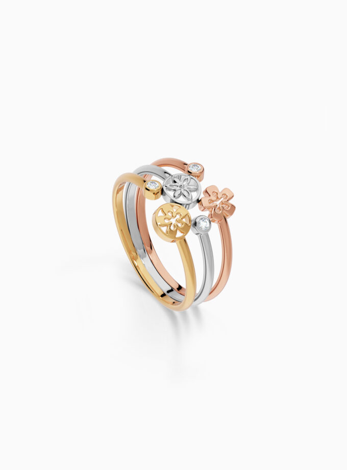 18k Gold Three Color Flower Ring | Varudai