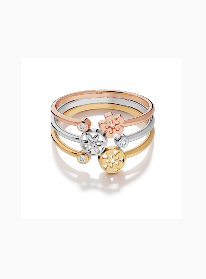 18k Gold Three Color Flower Ring | Varudai