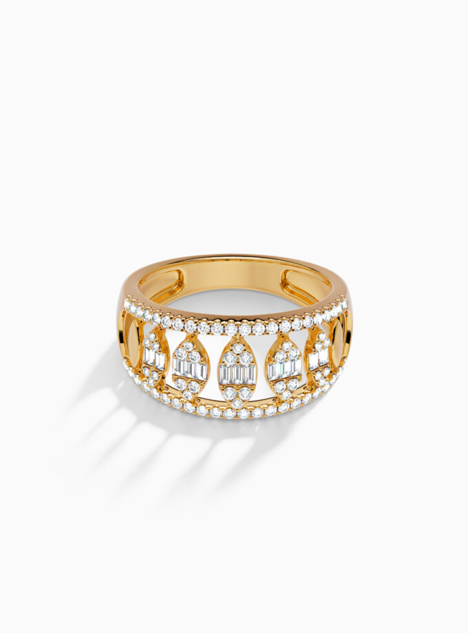 Regal Heavy Diamond Encrusted Ring Band | Varudai | Yellow gold
