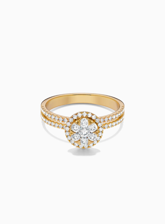 Halo Diamond Gold Engagement Ring | Varudai | Yellow gold