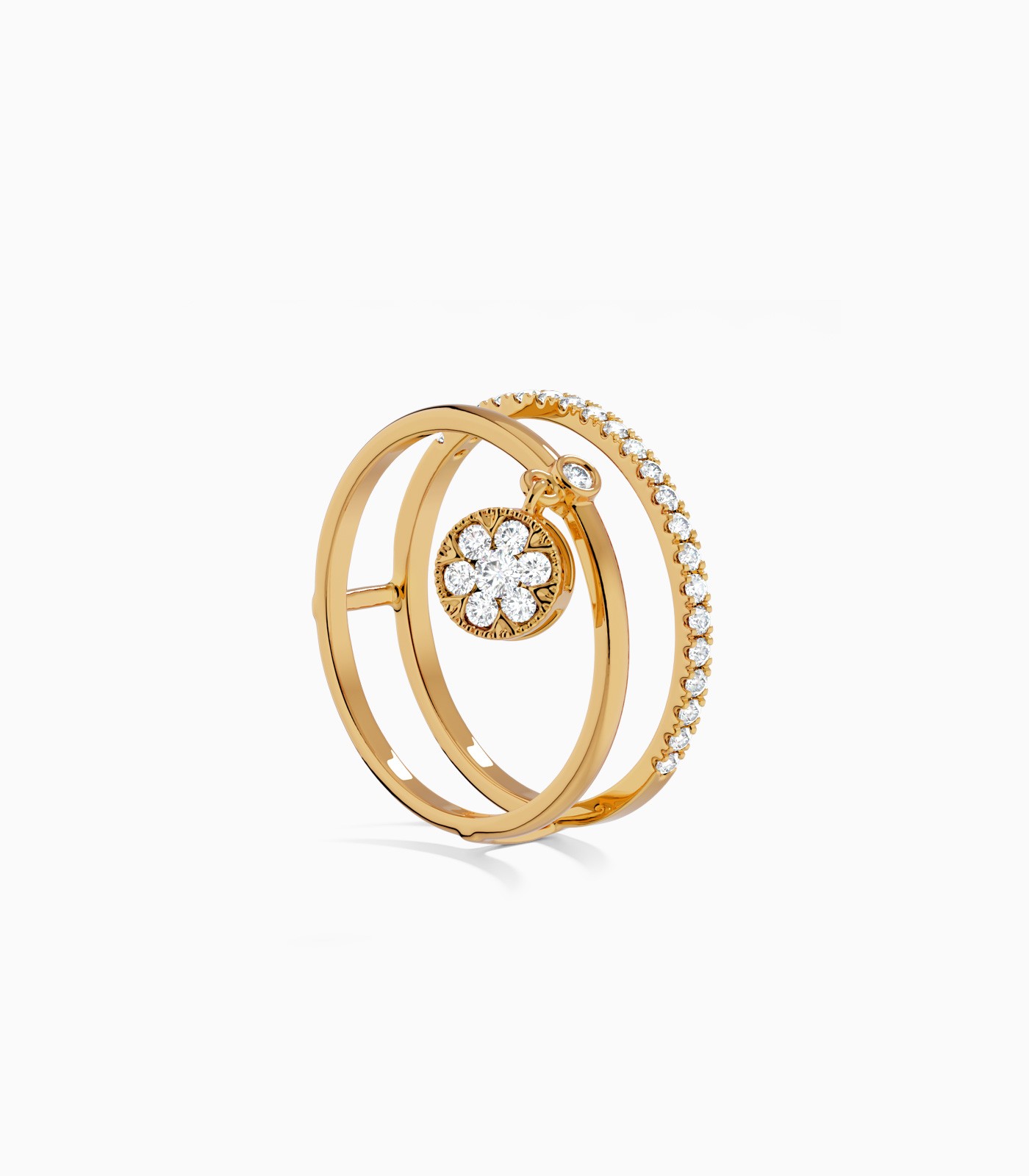 Double Row Floral Hanging Charm Ring