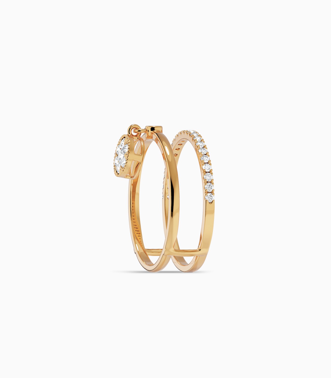 Double Row Floral Hanging Charm Ring