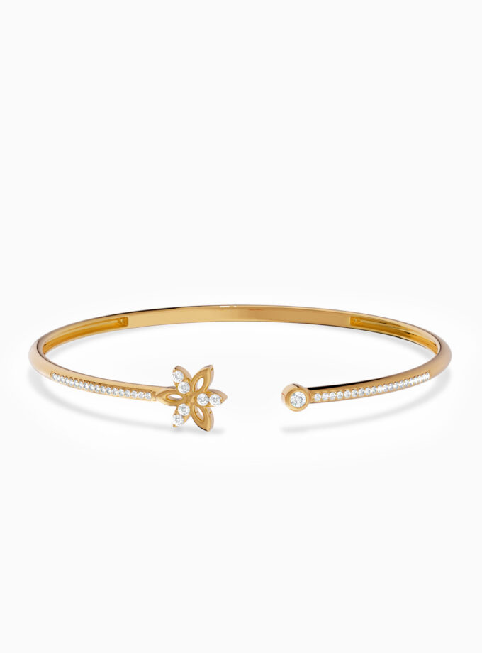 Floral 18k Gold Open Bangle Bracelet | Varudai