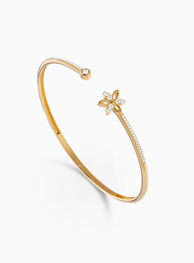 Floral 18k Gold Open Bangle Bracelet | Varudai