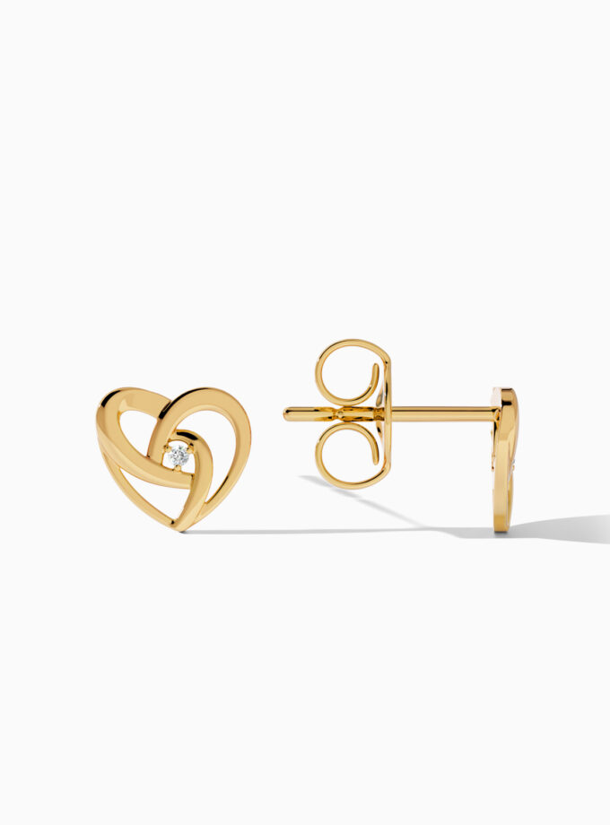Gold Twisted Hearts Stud Earrings | Varudai