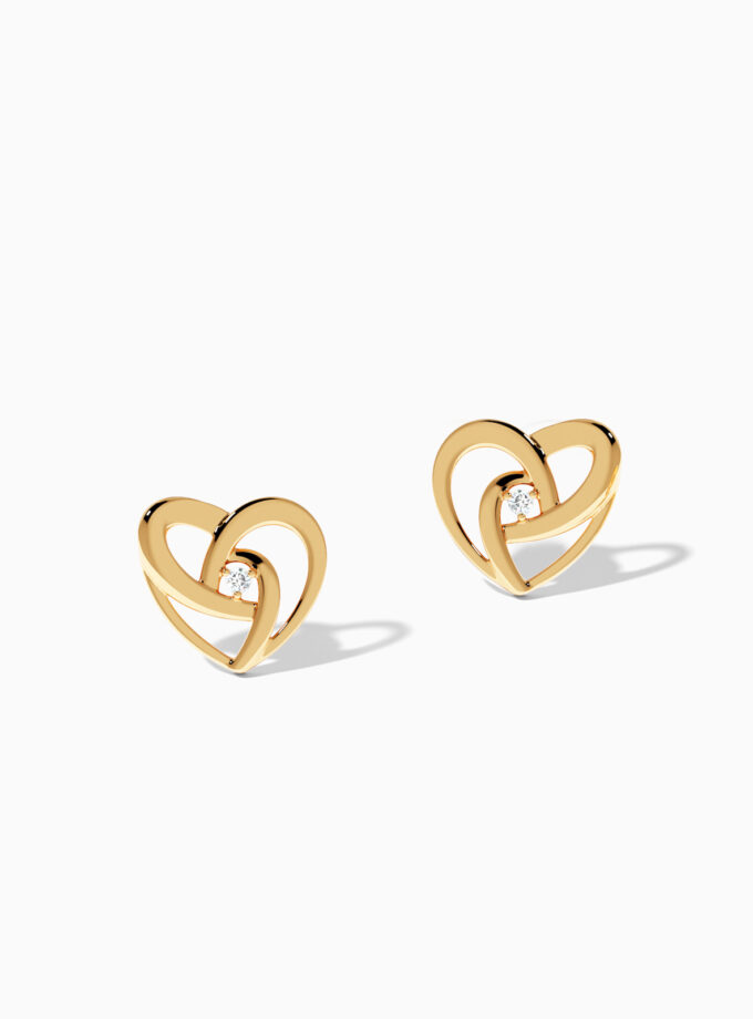 Gold Twisted Hearts Stud Earrings | Varudai