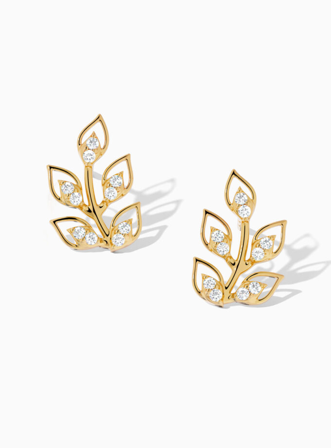 18k Gold Classic Leaf Stud Earrings | Varudai