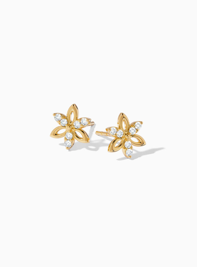 18k Gold Floral Diamond Stud Earrings | Varudai