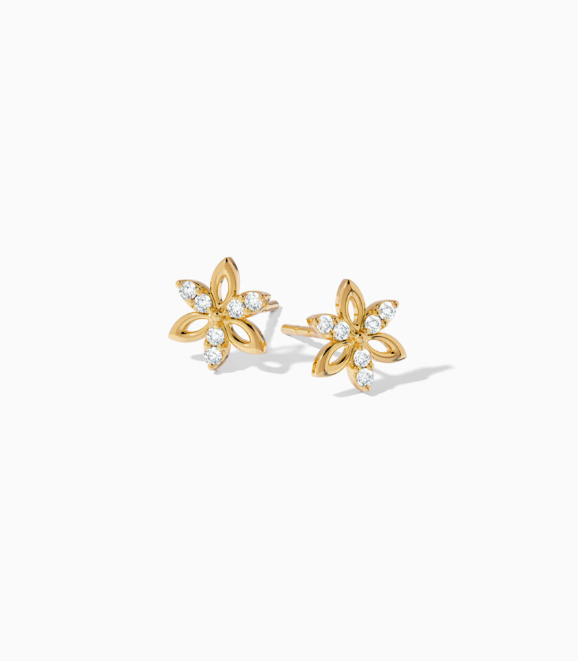 18k Gold Floral Diamond Stud Earrings | Varudai