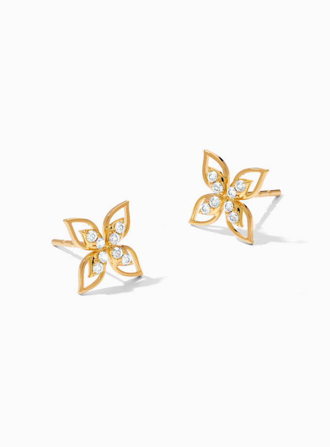 18k Gold Diamond Four Leaves Earrings | Varudai