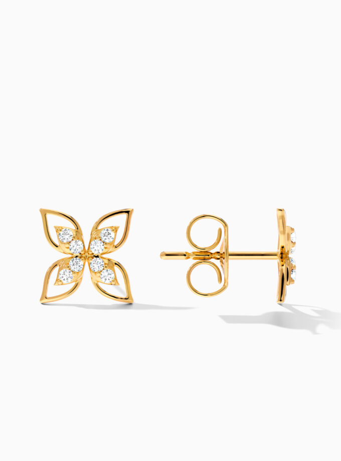 18k Gold Diamond Four Leaves Earrings | Varudai