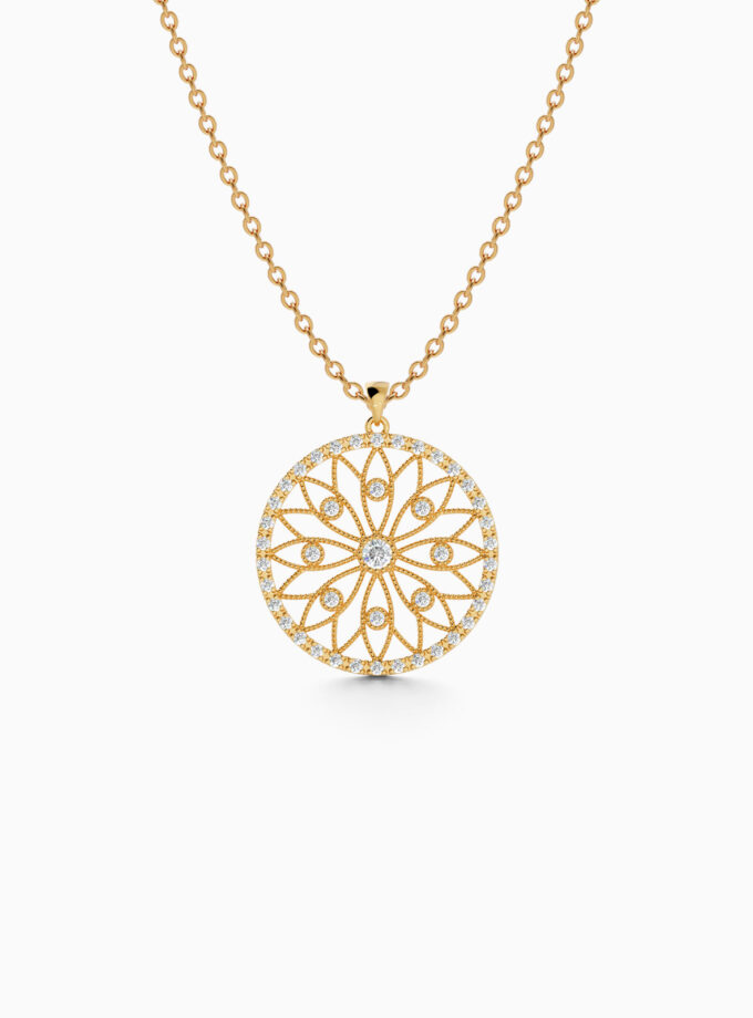 Round Filigree Pendant in 18k Gold | Varudai